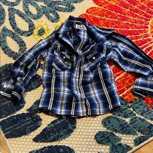 Ely Cattleman Kids Plaid Button-Down Shirt in Blue and Black